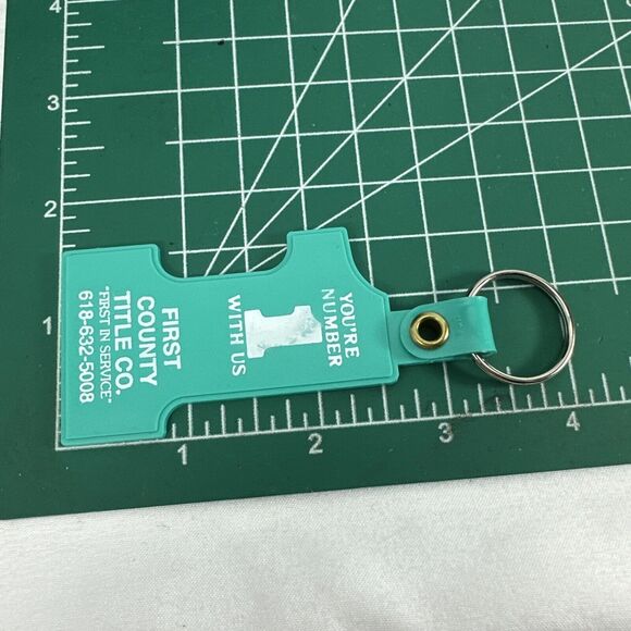 Vtg First Country Title Co. Advertising Plastic #1 Keychain Aqua Mint Key Ring - Picture 3 of 3